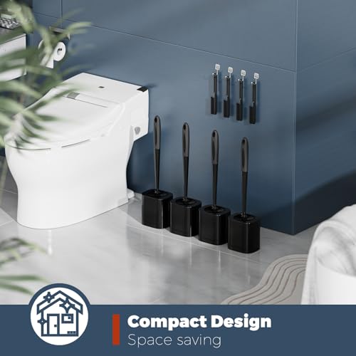 Holaloha Toilet Brush and Holder Set, Space Saving, 4 Pack, Black - color: Black