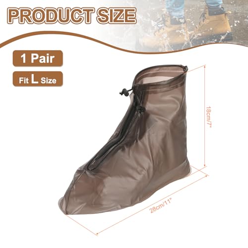 HARFINGTON Waterproof Shoes Cover l (US 6) Non-Slip PVC Reusable Overshoes Rain Galoshes Rain Shoe Protectors with Zipper for Man Women Rainy Outdoor, Brown - color: Brown, size: L (US 6)