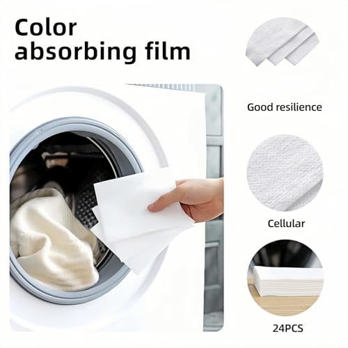 Color Catcher Sheets 24Pack - Prevents Color Bleeding, Stops Dye Transfer for Mixed Laundry, Baby Safe, No Sorting, Deep/Dark Colors, Washer Safe (White)