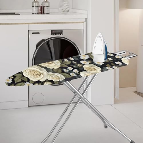 Retro Daisy Flower Rose Pattern Ironing Board Cover Non-Slip Ironing Board Replacement Cover Protective Scorch Polyster with Elastic Edge 15 x 54 Inches Home Decoration - color: Retro Daisy Flower Rose