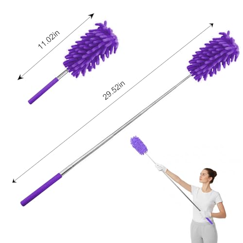 Extendable Feather Duster Telescopic Dust Remover for Home Office Car Furniture High Ceiling Cleaning Multi Purpose Tool(Purple,Long Head) - color: Purple, size: 11.0 in