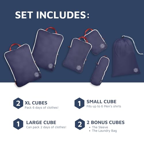 TRIPPED Travel Gear Extra Large Compression Packing Cubes 6-Piece Set - color: Navy