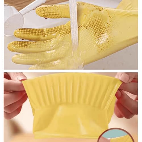 Household Cleaning 18inch Kitchen Dishwashing Rubber Gloves - color: Latex Color, size: Medium