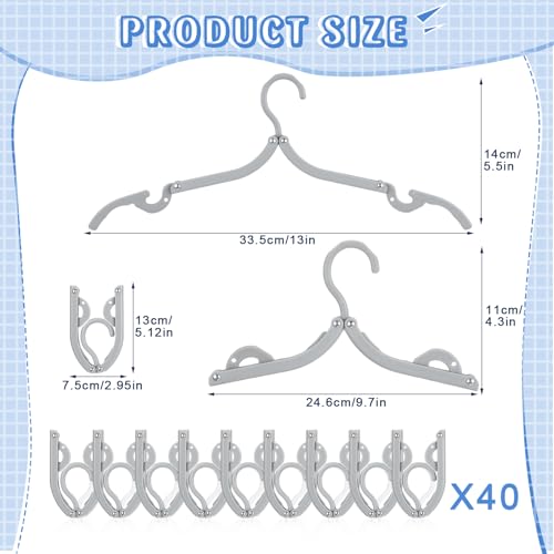 Sieral 40 Pcs Foldable Travel Hangers Plastic Portable Folding Clothes Hangers Cruise Ship Essentials for Travel Cruises Suitcase Dormitory School Hotel Women Laundry Coat Bag Drying (Gray) - color: Gray
