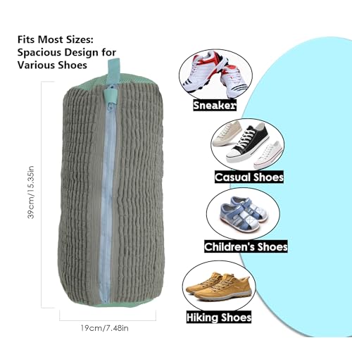Shoe Washing Machine Bag, Laundry Shoe Bag for Washer and Dryer, 2pc Reusable and Durable Shoe Cleaning Bag for Sneaker Tennis Shoes Unstain Cleaner Kit (Gray)