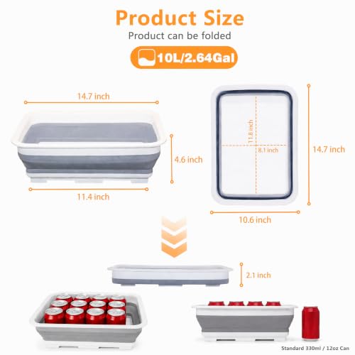 Goderewild Collapsible Dish Pan, 10L (2.6 Gal) Foldable Sink Tub, Gray - color: Gray