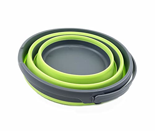 SAMMART 10L (2.6 Gallon) Collapsible Plastic Bucket - Foldable Round Tub - Portable Fishing Water Pail - Space Saving Outdoor Waterpot, Size 33cm Dia (Grey/Grass Green) - color: Grey/Grass Green