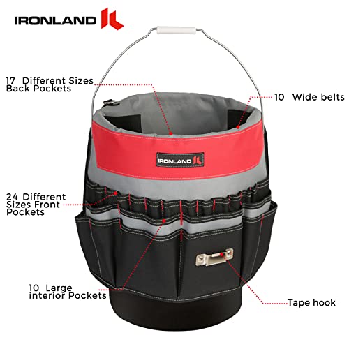 IRONLAND Bucket Tool Organizer Fit 3.5-5 Gallon Bucket, 51 Pockets - color: Red, size: Medium - 51 Pockets