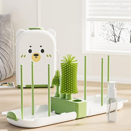 Travel Baby Bottle Cleaner Kit, 6-in-1 Brush Set for Bottles & Pumps - color: Green