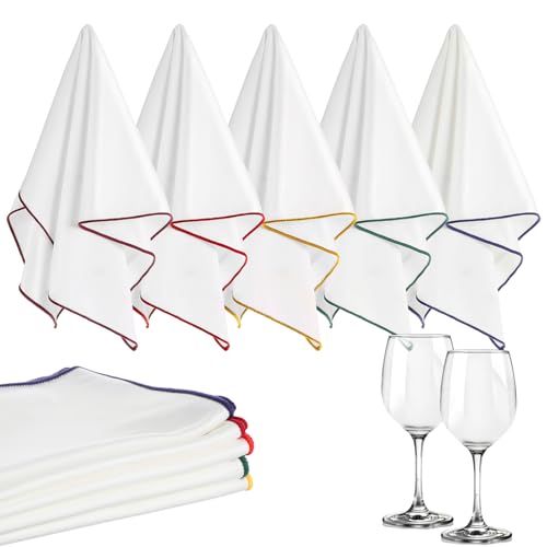 5 Pcs Wine Glass Polishing Cloths Large Microfiber Cleaning Cloths 20 x 14 Inch Lintless Towels for Drying Wine Glasses Cleaning Window Stemware Dishes Glassware (5 Colors)