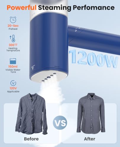 Handheld Steamer for Clothes, 1200W Foldable Travel Steamer, 20 Sec Preheat Garments Wrinkle Remover, 120V Portable Hand Iron with 150ml Water Tank, Clothes Steamer for Home Travel Blue - color: BLUE
