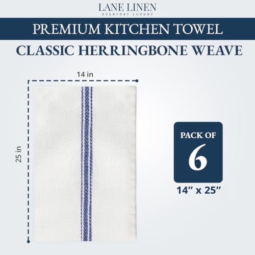 LANE LINEN Dish Towels 100% Cotton Absorbent Lint-Free 6 Pack - color: 02: Blue Stripe, size: 06 Pack