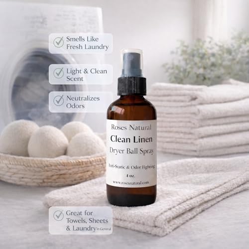 Natural Dryer Ball Spray, 4 oz, Patchouli, Lavender,Essential Oil Laundry Refresher, Fabric Freshener for Clothes, Linens & Wool, Anti-Static & Odor Neutralizer, Made in the USA (Clean Linen) - color: Clean Linen