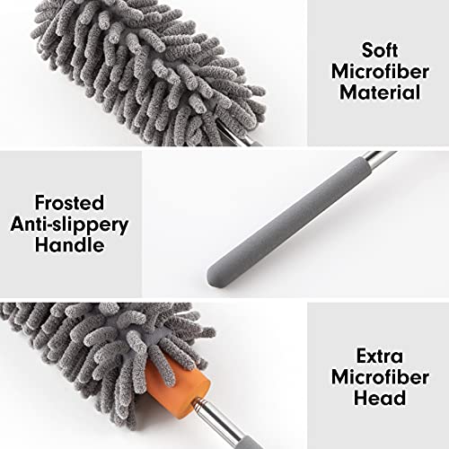 Duster for Cleaning, 10-29" Extension Pole, 2 Washable Heads, Grey - color: Gray, size: 2 Attachments