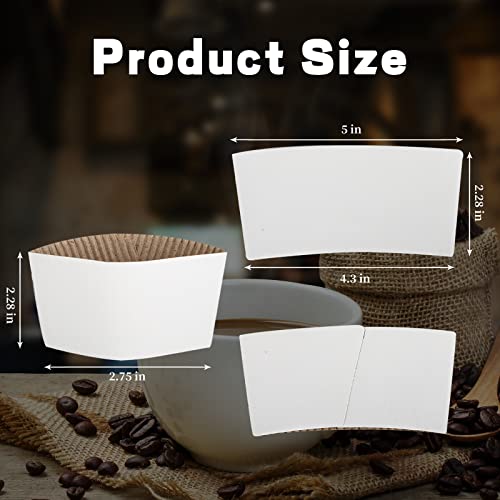 Disposable Coffee Cup Sleeves Corrugated Kraft Paper Coffee Cup Sleeves Holder Protective Insulated Heat Espresso ForHot Drinks 8-24oz (White, 100 Pcs) - color: White, size: 100 Pcs