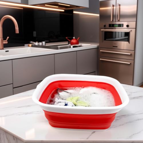 SAMMART 7.7L (2 Gallon) Collapsible Tub - Foldable Dish Tub - Portable Washing Basin - Space Saving Plastic Washtub (White/Coral Pink, S) - color: White/Coral Pink, size: Small