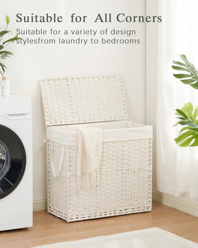 SETVSON Laundry Hamper with Lid Laundry Basket 132 L PE Rattan, White - color: White, size: 35.0 Gal