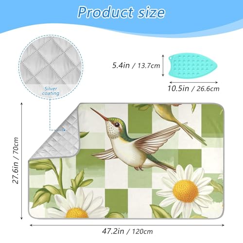 Ironing Mat Portable Ironing Pad Ironing Blanket for Table Top Heat Resistance Double-Side Using Travel Large 47.2 x 27.6 Inch Foldable Lightweight Checkered Green and White Hummingbirds - color: Checkered Green and White Hummingbirds Daisy