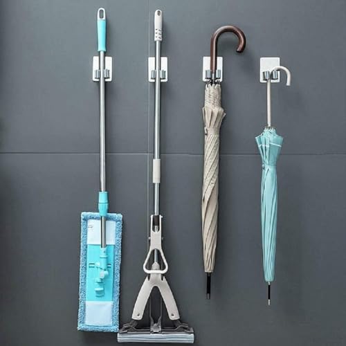 Mop Holder 2 Pack Broom Holder Wall Mount 304 Stainless Garage Storage Rack Hanger Steel Tool Kitchen Garden Tool Organizer - color: silver