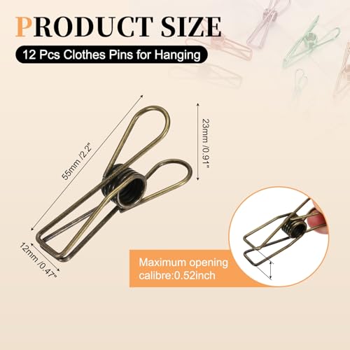 uxcell 12Pcs Clothes Pins for Hanging, 2.2" Metal Clothing Clips Heavy Duty Laundry Spring Pegs, Clothesline Clip Paper Holder Sealer for Holding Clothes, Paper, Food Packages, Bronze - color: Bronze, size: 2.2"