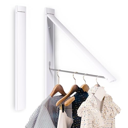 Wall Mounted Folding Clothes Drying Rack, Aluminum,Pearl White - color: Pearl White