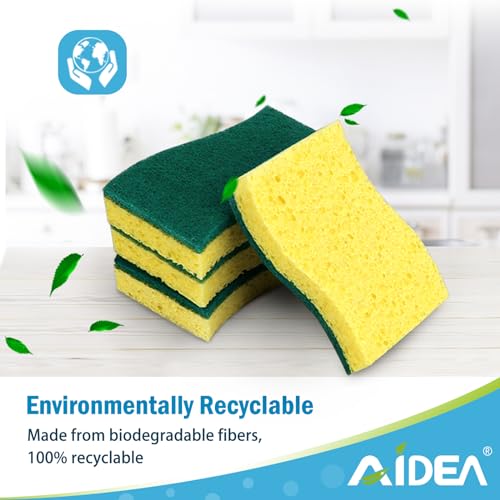 AIDEA Sponges Kitchen, Heavy Duty Scrub Sponge, 6Count, Sponges for Dishes - color: Green