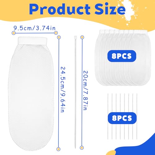 8 Pieces Lint Traps for Washing Machine Hose, Laundry Washer Drain Lint Catcher Nylon Mesh Lints Traps with 8 Pcs Tie Strap Discharge Hoses Filter Fits All Washing Machines - color: White
