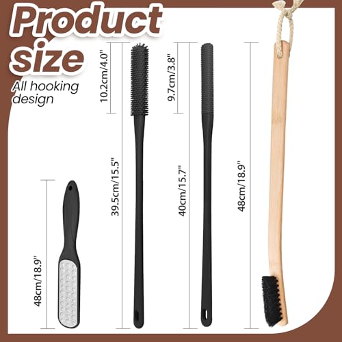 4 Pack Toe Cleaning Brush Set,Long Handle Bath Toe Brush Scrubber Bathroom for Seniors Elderly Men and Women (Black) - color: Black