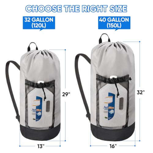 BALEINE 120L Laundry Bag Backpack, 900D Oxford Fabric Large Travel Laundry Bags with Shoulder Straps and 2 Mesh Pockets for College Dorm, Apartment, Laundromat (Gray, 120L) - color: Gray, size: 120L