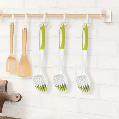 Dish Brush with Handle, Stiff Bristles Dish Scrubber for Pots, Pans & Sink Cleaning, 5 Pack - color: Yellow 5 Pack