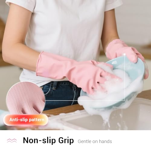 ThxToms 4 Pairs Reusable Rubber Gloves, 13" Natural Latex, 10mil Thick Heavy Duty Dishwashing & Cleaning Gloves, Non-Slip Grip, Multi-Color, Ideal for Kitchen, Bathroom, Car, & Garden Cleaning, Small - size: Large