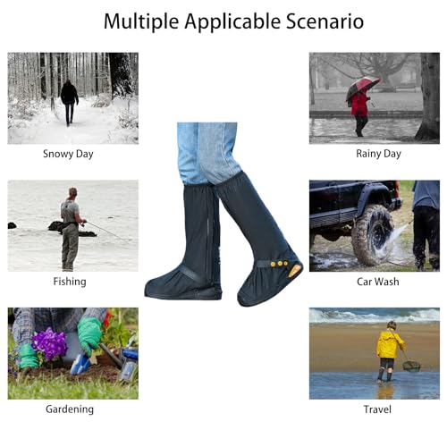 Waterproof Rain Boot Shoe Cover with Reflector Reusable & Foldable - color: Black#Thicked, size: Medium