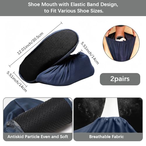 2 Pairs Reusable Boot Covers Non Slip Shoe Covers Polyester Soft Cloth Marine Blue Shoe Clean Silent Protector Storage Sleeves for Home Office Floor Carpet Walking Cleaning Protection - color: Marine Blue
