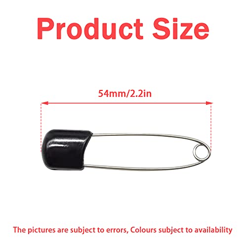 50 PCS Safety Pin 54mm/2.2in Baby Diaper Pins for Cloth Plastic Head Baby Pins for Diapers Stainless Steel Cloth Pins with Locking Closures Nappy Pin for Crafts(DT/Black) - color: Black
