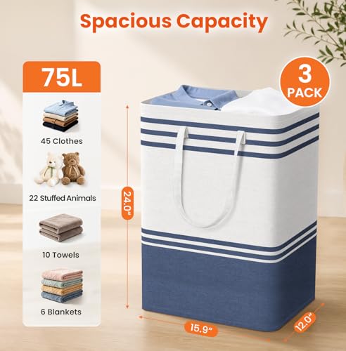 TranquilRelax 3-Pack Laundry Basket, Laundry Hamper, Blue-75L - color: Blue, size: 75L