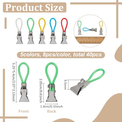 FINGERINSPIRE 40Pcs Tea Towel Clips 2.07~2.13inch Long 5 Colors Stainless Steel Towel Clips with Plastic Loops Multi-Color Kitchen Towel Hanging Clip for Bedroom, Bathroom, Kitchen, Cupboard