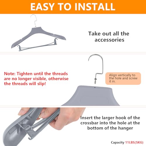 DEDU Suit Hangers for Men 10 Pack, Grey Coat Hangers Extra Wide Non Slip Width 17.7", Thick Plastic with Pants Bar & Metal Hook - color: Gray, size: 10 Pack