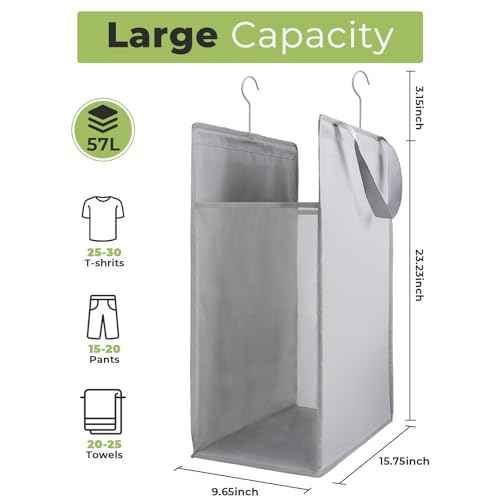 FENTEC 1 Pack Grey Hanging Laundry Hamper,Laundry Hamper Bag with Handles - color: Grey, size: 1 Pack-one Section