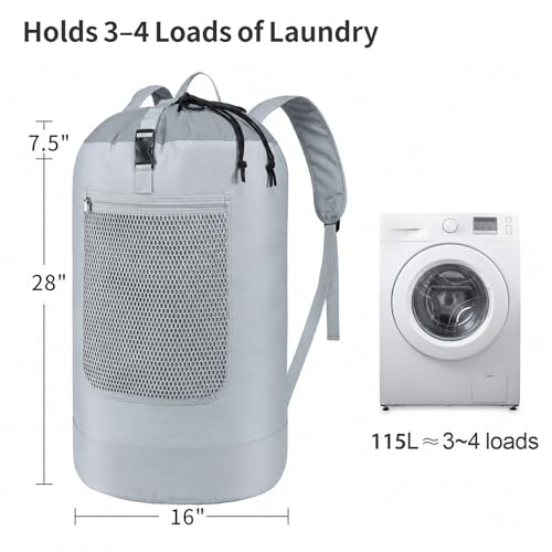 F-color Laundry Backpack for College, 115L Laundry Bag, Light Gray - color: Light Gray, size: Jumbo Series (115L)