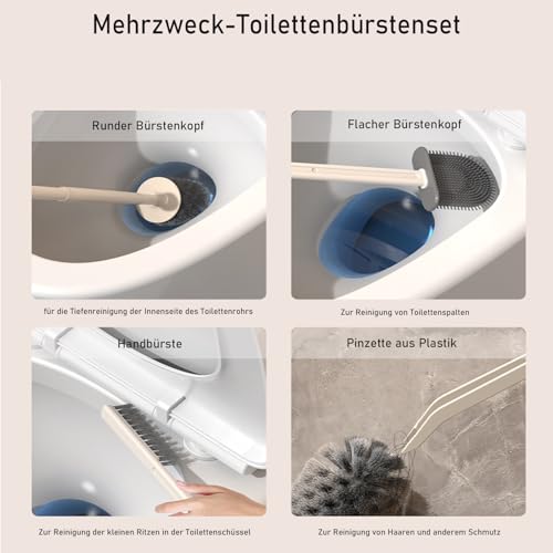Basaza Toilet Brush and Holder Set Toilet Bowl Cleaning Brush and Holder for Bathroom 4 in 1 White Toilet Bowl Cleaner Brushes & Holders Floor Standing or Wall Mounted - color: #Aa White 4 in 1 Toilet Brush and Holder Set