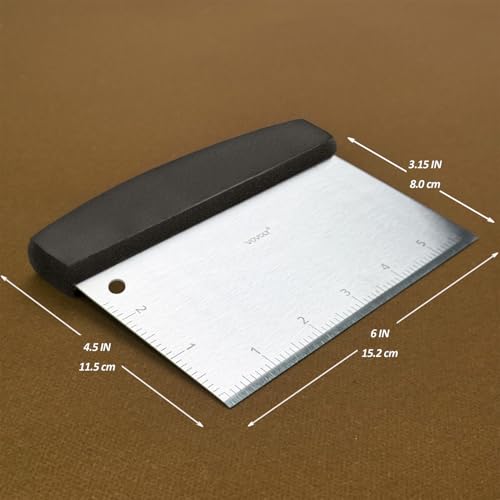 Vovoly Multipurpose Bench Scraper Kitchen Utensil for Flat Top Griddle, Dough Scraper Cutter for Bread and Pizza Cutter - Stainless Steel Metal Griddle Scraper Chopper-Dishwasher Safe - color: Dough Scraper_Black PP Grip