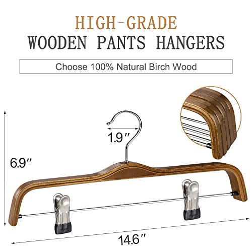 TOPIA HANGER Wooden Pants Hangers,Slim Natural Wood Skirt Hangers with Anti-Rust Hook and Adjustable Metal Clips, Perfect for Skirts,Pants,Slacks-10 Pack-CT17A - color: Antique, size: 10 Pack
