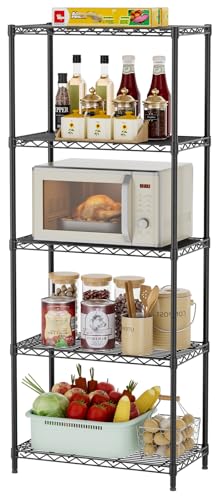 SINGAYE 5 Metal Shelves Wire Shelving Storage Shelf Adjustable Unit Pantry - color: Black, size: 5 Tier 12"Dx22"Wx59"H