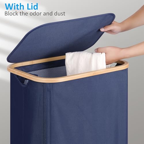 efluky Laundry Basket with Wheels, Tall Rolling Laundry Hamper with Lid and Removable Bag, Aesthetic Dirty Clothes Hamper on Wheels for Laundry Room, Bedroom, Dorm and Bathroom, 100L Blue - color: Blue, size: 100L