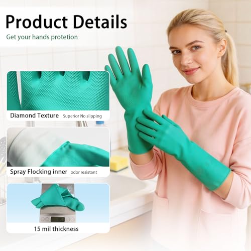 15 Mil Chemical Resistant Nitrile Gloves, Latex free Durable Cleaning Gloves, Resist Acid, Alkali, Solvent and Oil - color: 1 Pair-green, size: Medium