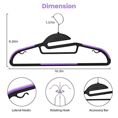 BAGAIL Plastic Hangers 50 Pack with Non-Slip Design,0.2 Inches Thick, 360°Swivel Hook Space Saving Organizer for Bedroom Closet,Shirts,Pants(Purple- S Shaped) - color: Purple