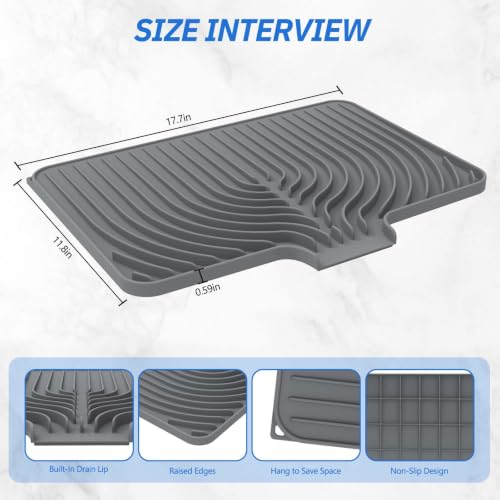 JACZZO Silicone Dish Drying Mat with Built-in Drain Lip, 18x11.8 inch - color: Gray, style: 18x11.8