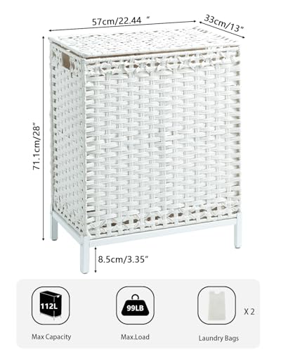 SETVSON Laundry Hamper with Lid, 112 L Handwoven Rattan, Cloud White - color: Cloud White, size: 112 L - 29.6 gal