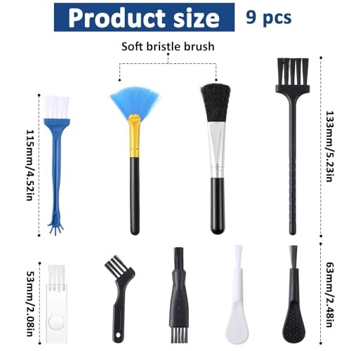 Small Cleaning Brush Set, 9Pcs Cleaning Brushes Small Spaces for Electronics Tiny Objects Mini Crevice Tight Spaces Jewelry (Black)