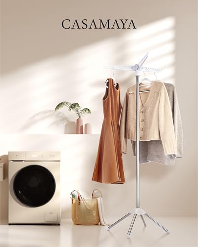 CASAMAYA Clothes Drying Rack Foldable, 59 inch Tripod Laundry Drying Rack Indoor with Rotating Clothes Rail for 27 Pieces of Clothes, Space Saving, Stainless Steel, White and Silver CDR001W01 - color: White + Silver, size: 1-Tier Standard
